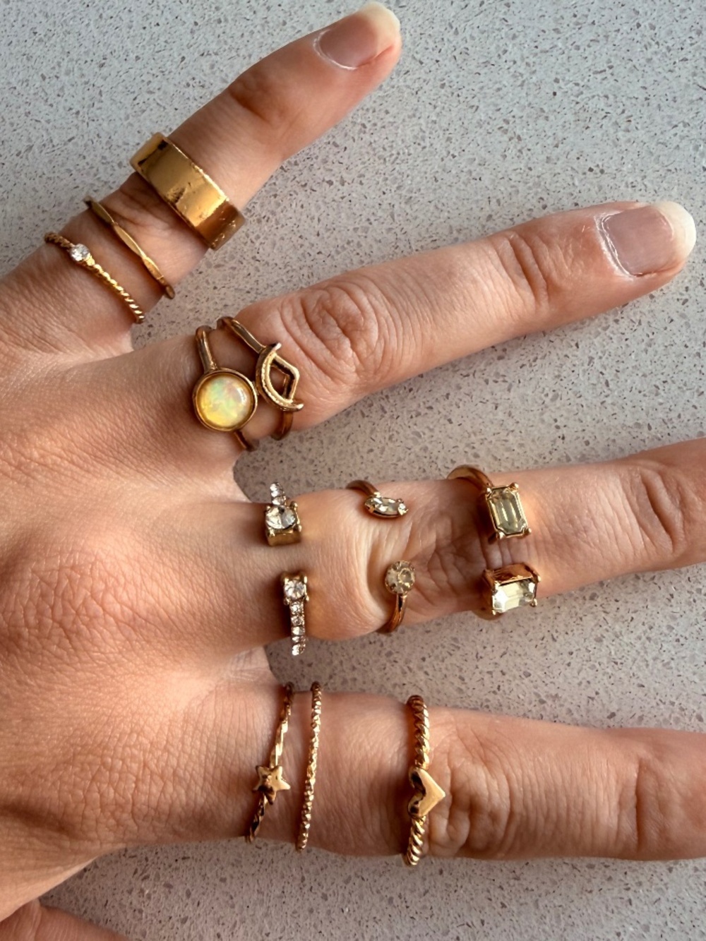 Set of 10 Gold Tone Stackable Rings | Mixed Midi, Knuckle & Statement Ring Bundl